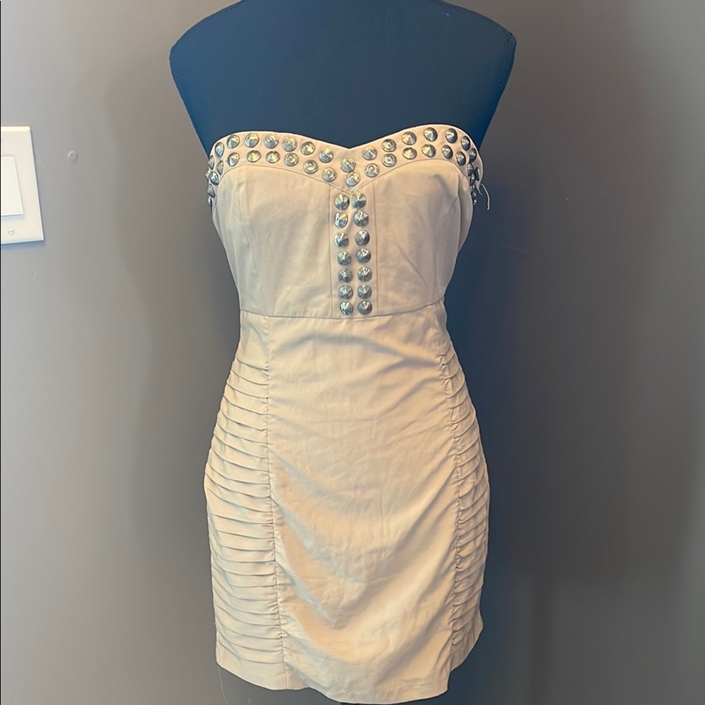 Studded Light Brown Strapless Dress